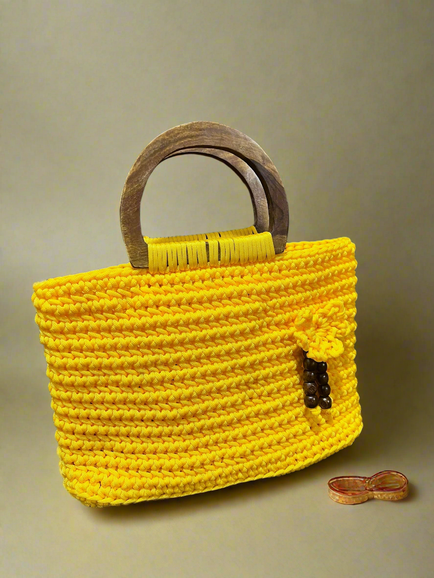 Handmade Yellow Crochet Tote Bag