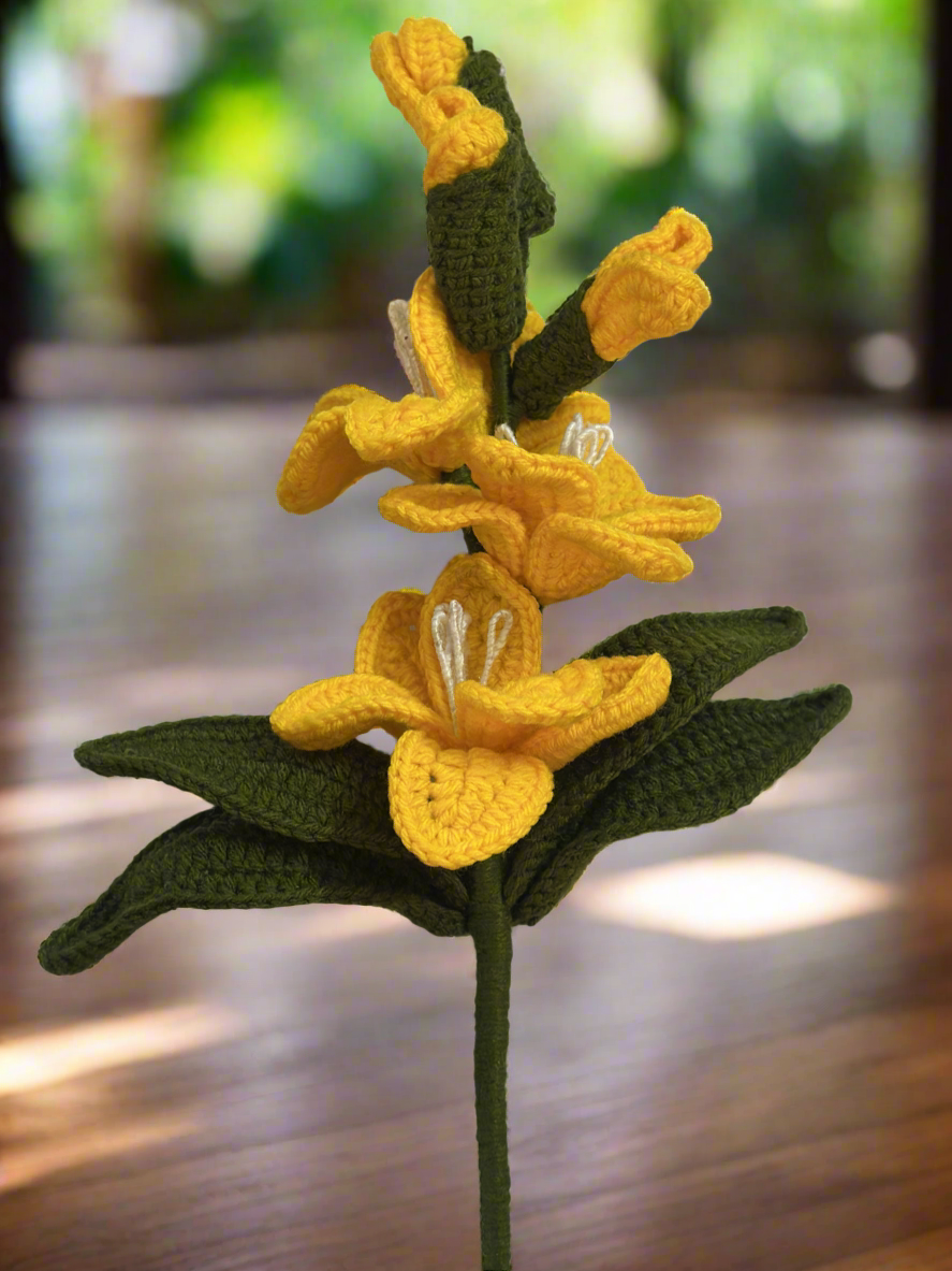 Handmade Crochet Yellow Lily Flower Bouquet