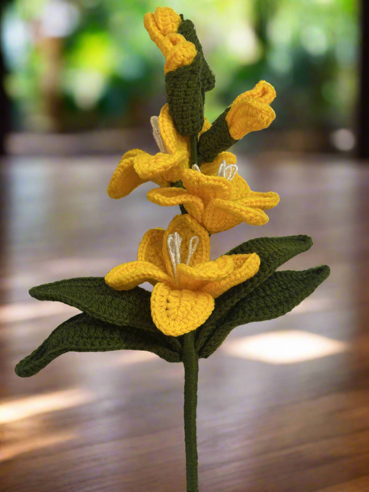 Handmade Crochet Yellow Lily Flower Bouquet