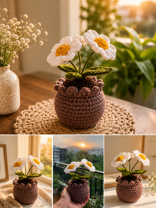 Handmade Crochet Marigold Flower Pot