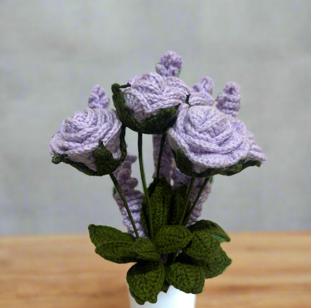 Handmade Crochet Lavender Rose Bouquet