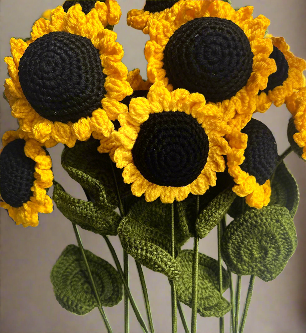 Handmade Crochet Sunflower Bouquet – Vibrant Yarn Flowers for Home Décor & Gifting