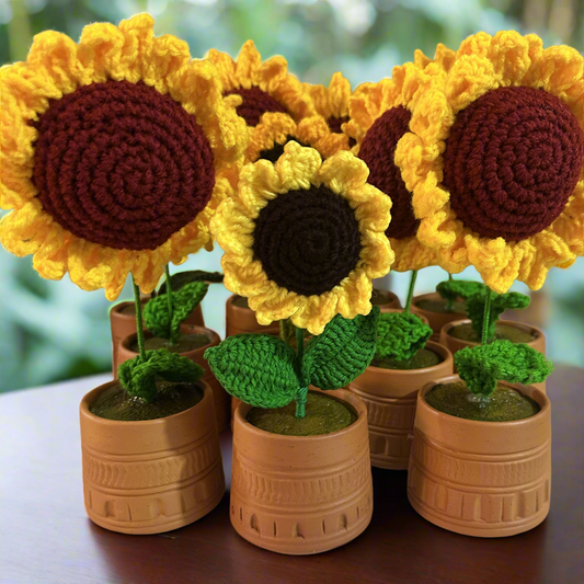 Handmade Crochet Sunflower in Mini Terracotta Pot – Aesthetic Home & Desk Decor