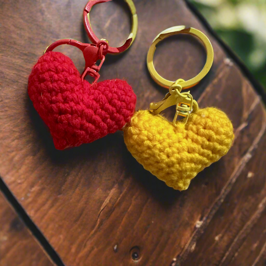 “Handmade Crochet Heart Keychains - Set of Red and Yellow Hearts | Perfect Gift for Loved Ones”