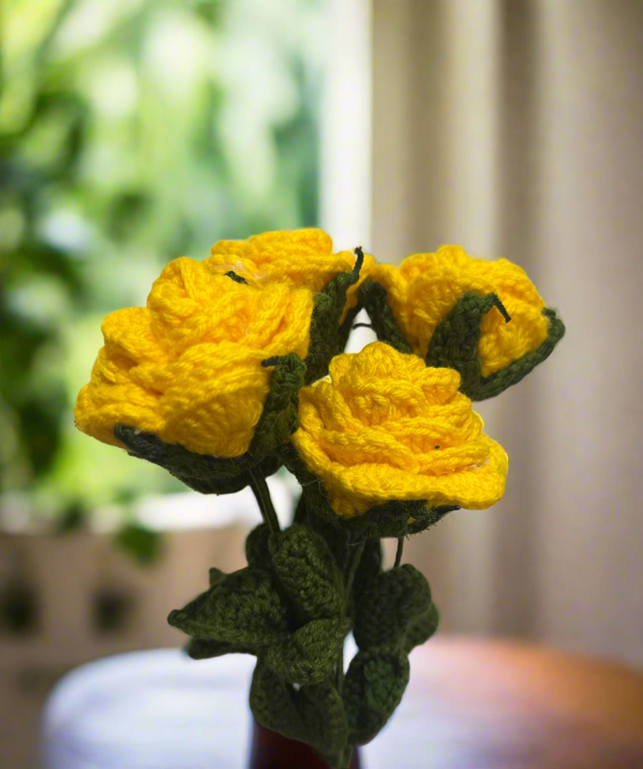 Handcrafted Crochet Yellow Roses Bouquet