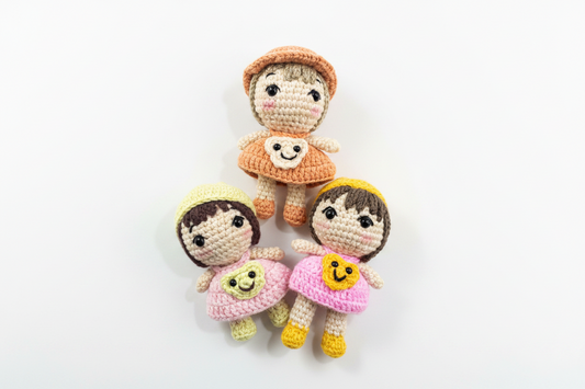 Handmade Crochet Dolls – Amigurumi Girls with Smiley Dress | Soft Toy Gift for Kids & Collectors
