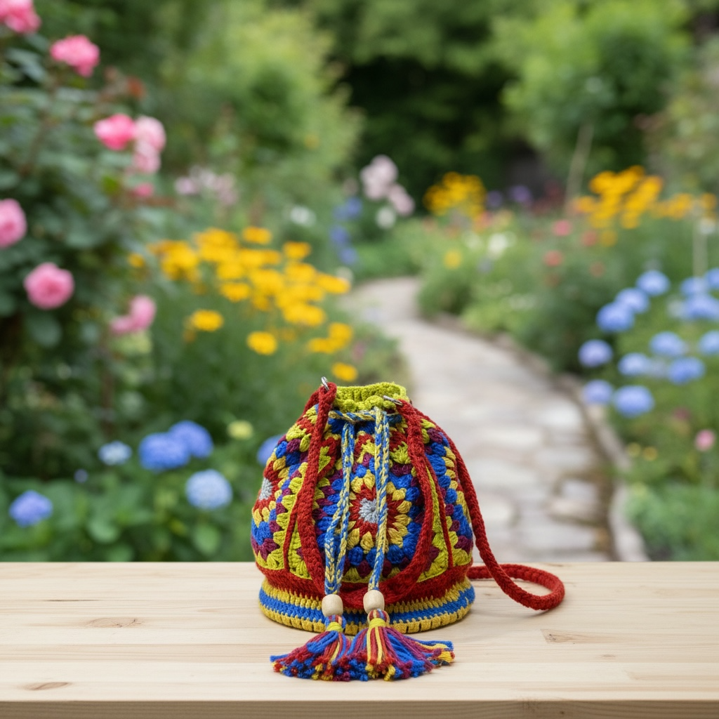 Handcrafted Yellow Crochet Potli Bag for Women | Ethnic Drawstring Handbag for Weddings & Festive Wear