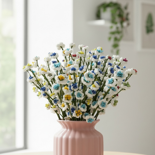 Crochet White & Blue Baby’s Breath Flower – Handmade Forever Bloom