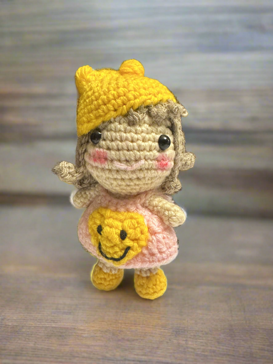 Handmade Crochet Doll with Yellow Hat