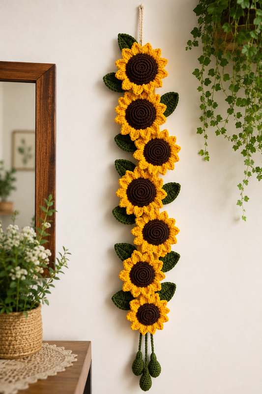 Handmade Crochet Sunflower Wall Hanging | Boho Floral Home Decor