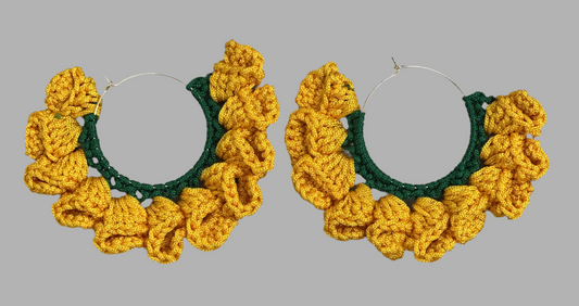 Sunburst Crochet Hoop Earrings – Handmade Yellow Flower Statement Jewelry