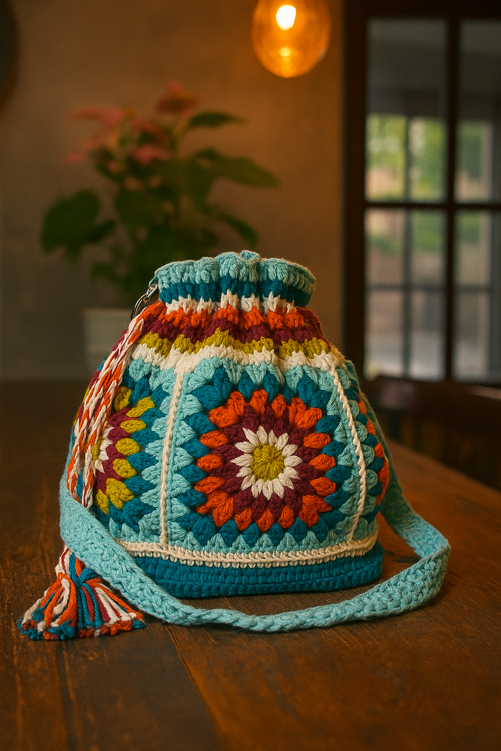 Handmade Crochet Boho Bucket Bag – Multicolor Granny Square Design | Knit Dream