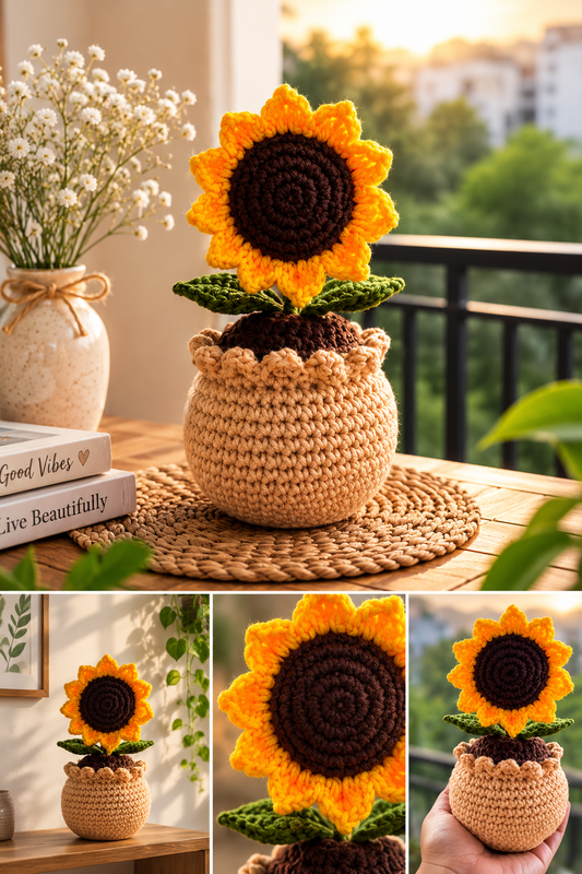 Handmade Crochet Sunflower Pot | Everlasting Sunflower Home Decor