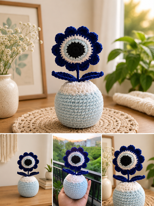 Handmade Crochet Evil Eye Flower Pot | Lucky Home Decor