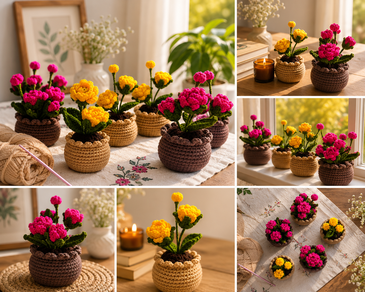 Handmade Crochet Flower Pot | Everlasting Floral Home Decor