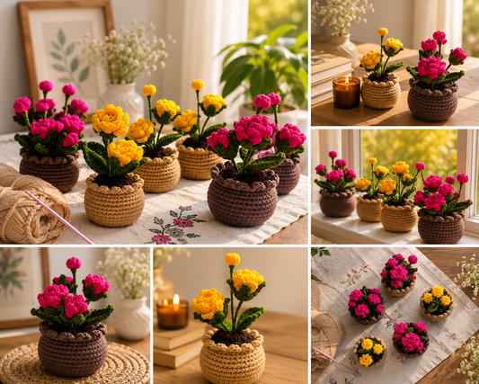 Handmade Crochet Flower Pot | Everlasting Floral Home Decor