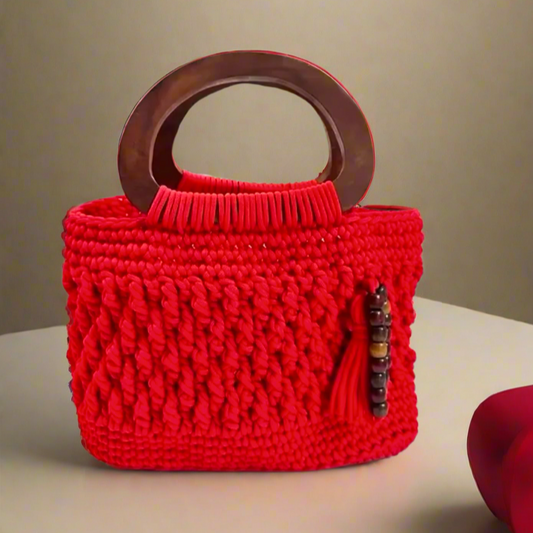 Handmade Crochet Bold Red Handbag