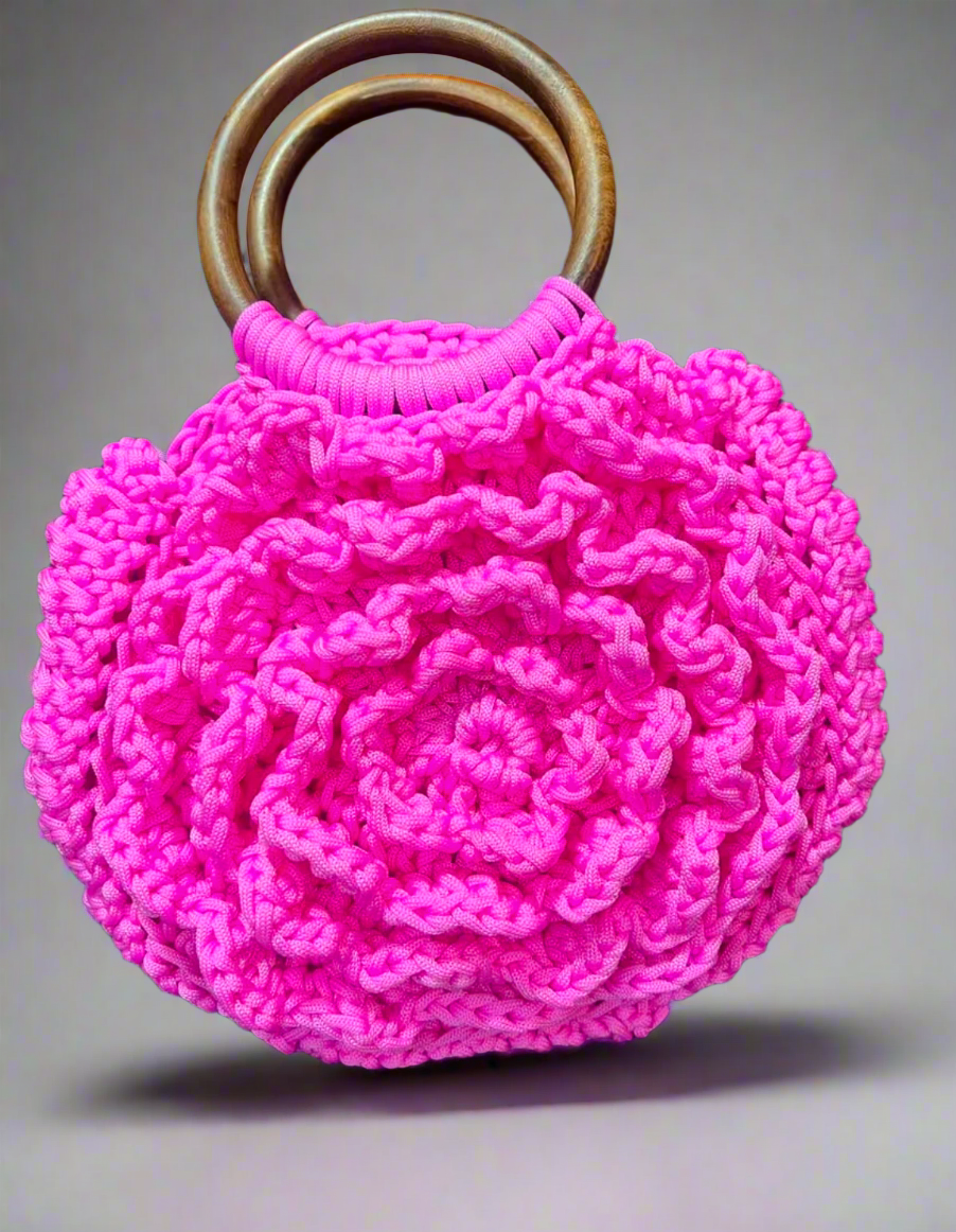 Handmade Hot Pink Floral Crochet Bag