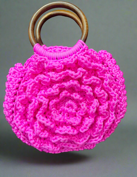 Handmade Hot Pink Floral Crochet Bag