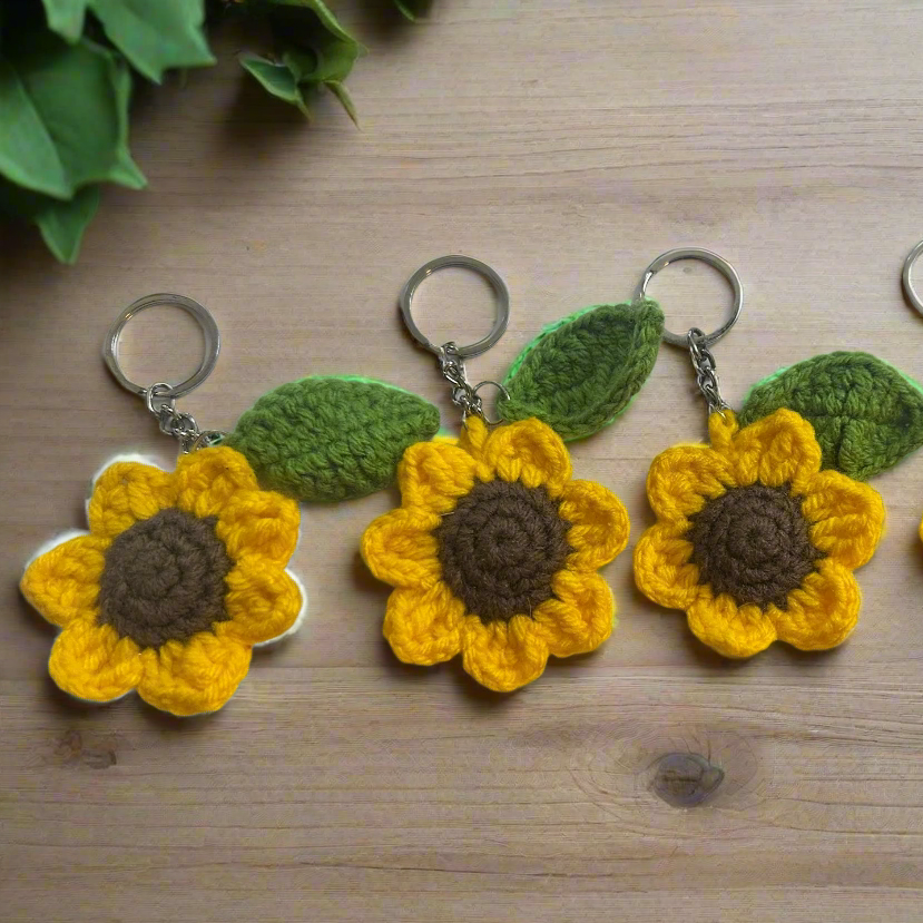 Handmade Crochet Sunflower Keychains