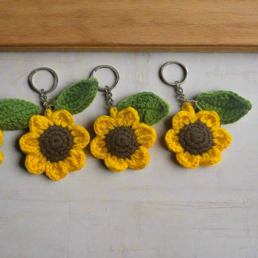 Handmade Crochet Sunflower Keychains