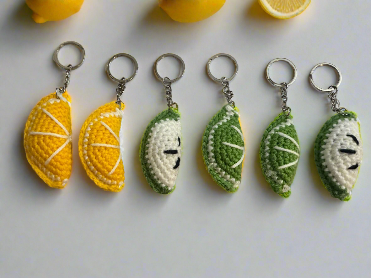 Handmade Crochet Citrus Slice Keychains (Lemon & Lime)