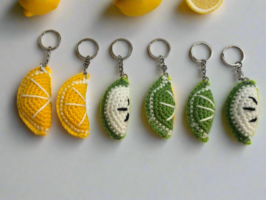 Handmade Crochet Citrus Slice Keychains (Lemon & Lime)