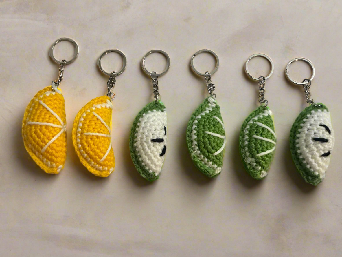 Handmade Crochet Citrus Slice Keychains (Lemon & Lime)