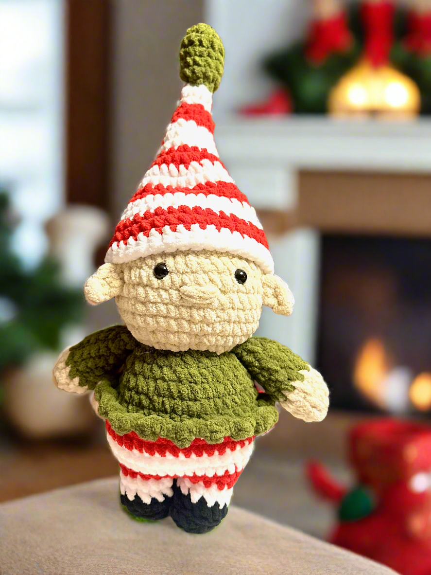 Handmade Crochet Christmas Elf Plush Doll