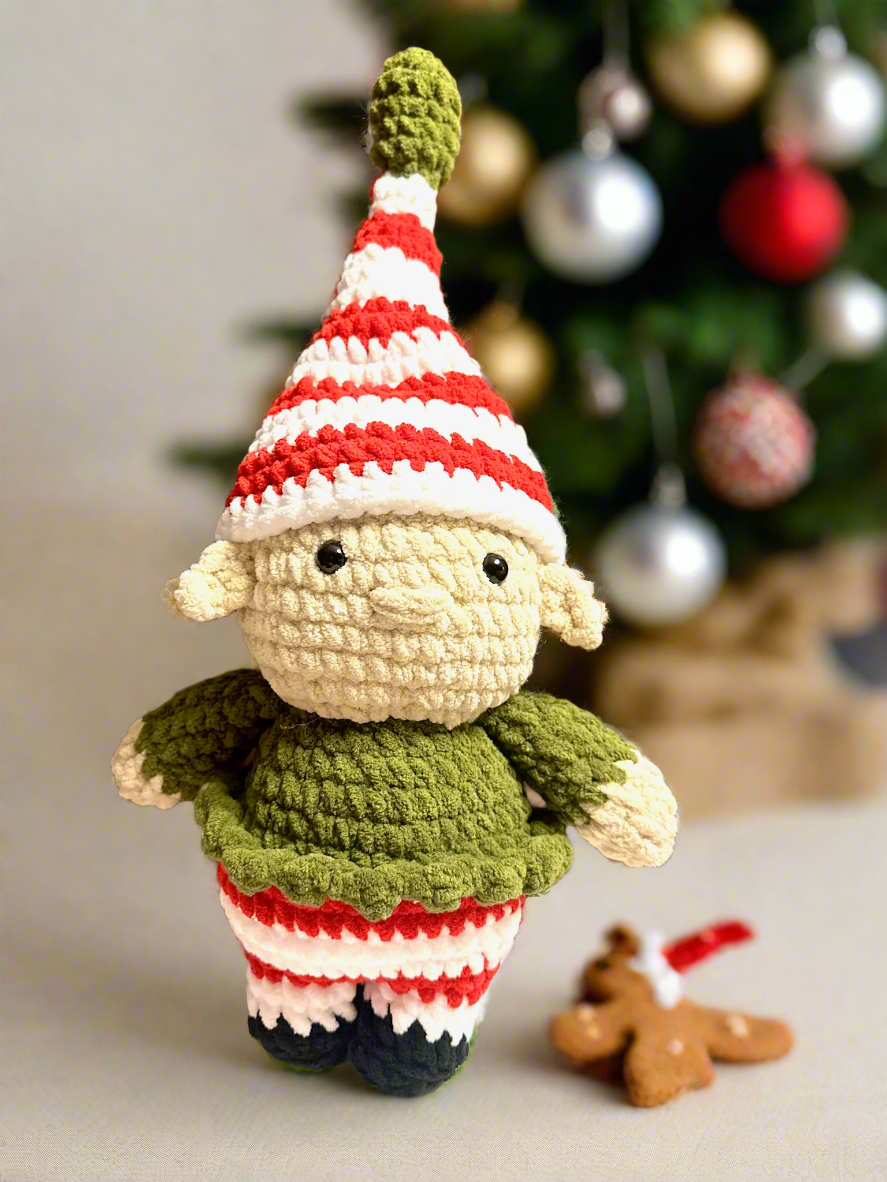 Handmade Crochet Christmas Elf Plush Doll