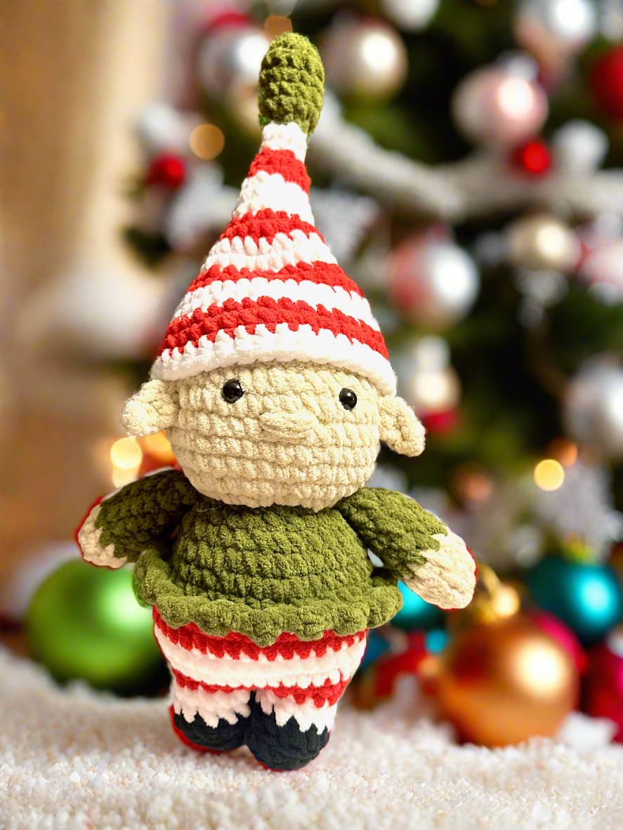 Handmade Crochet Christmas Elf Plush Doll