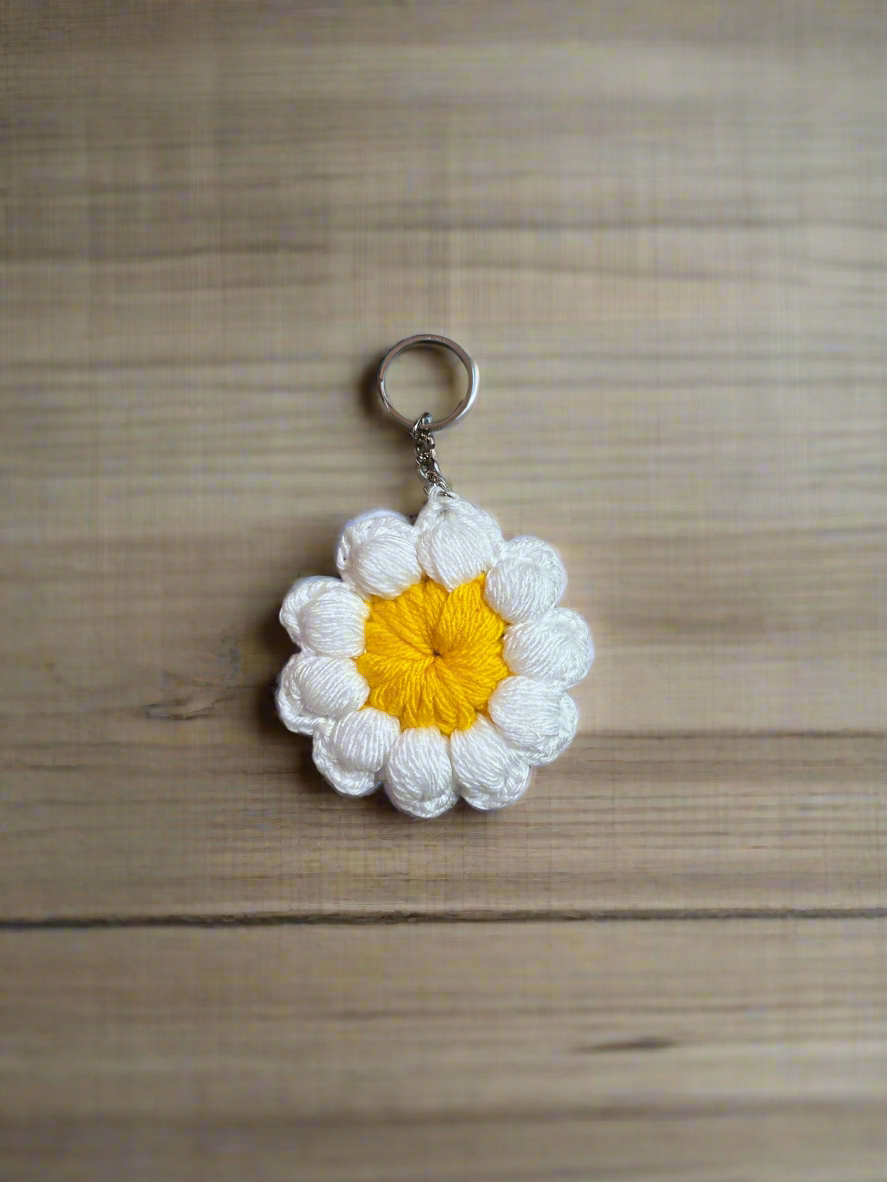 Handmade Crochet Daisy Keychain