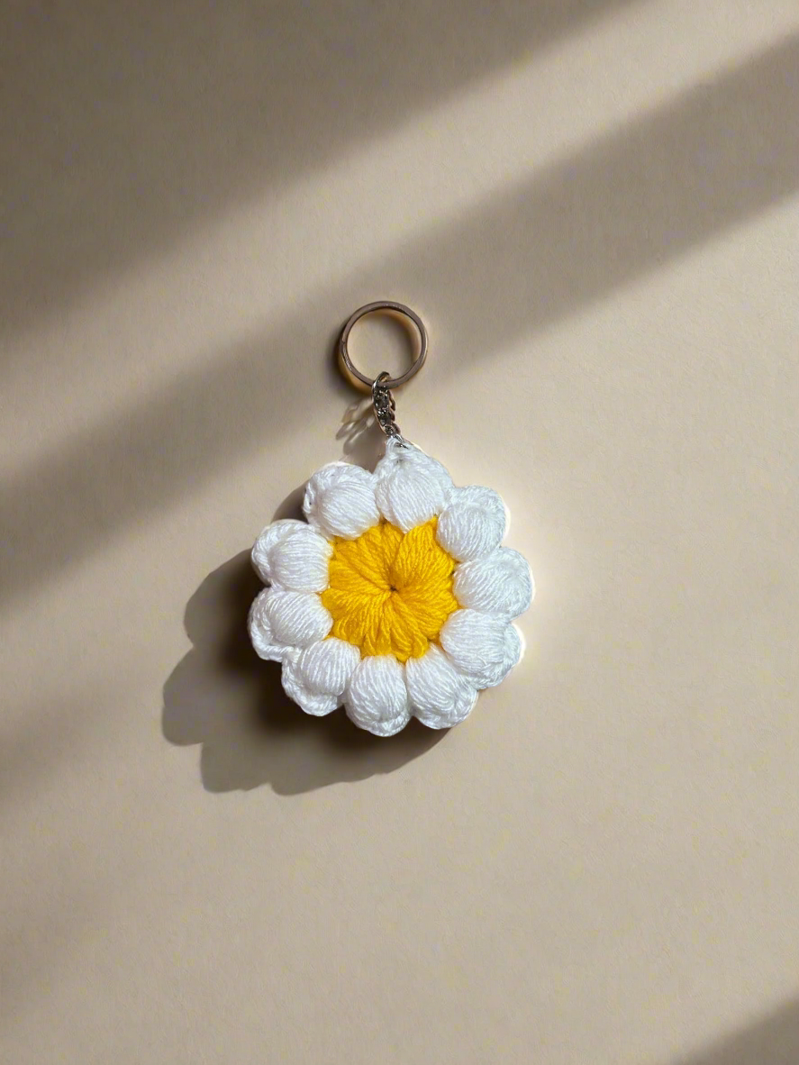 Handmade Crochet Daisy Keychain