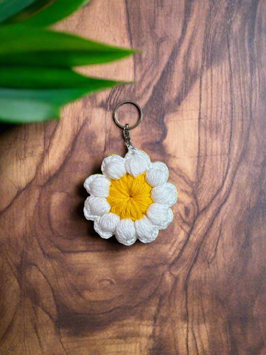 Handmade Crochet Daisy Keychain