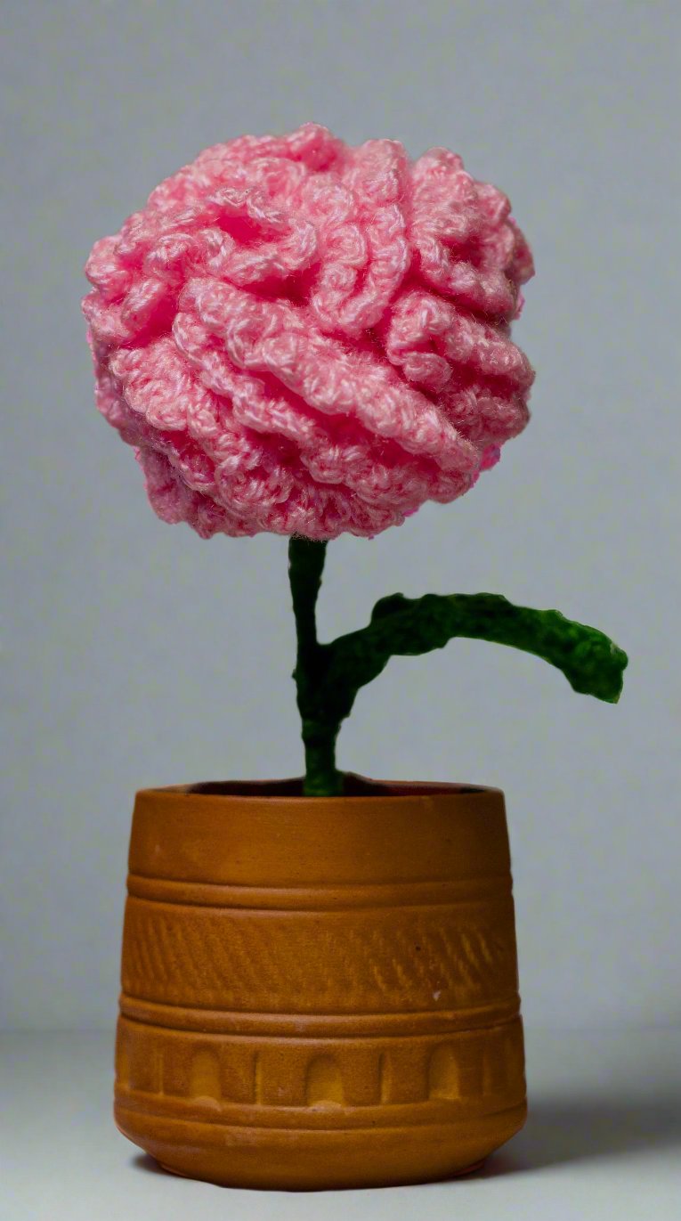 Handmade Crochet Peony in Earthen Pot