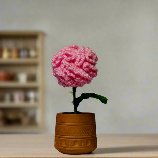 Handmade Crochet Peony in Earthen Pot