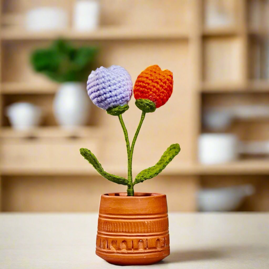 Handmade Crochet Tulip in an Earthen Pot