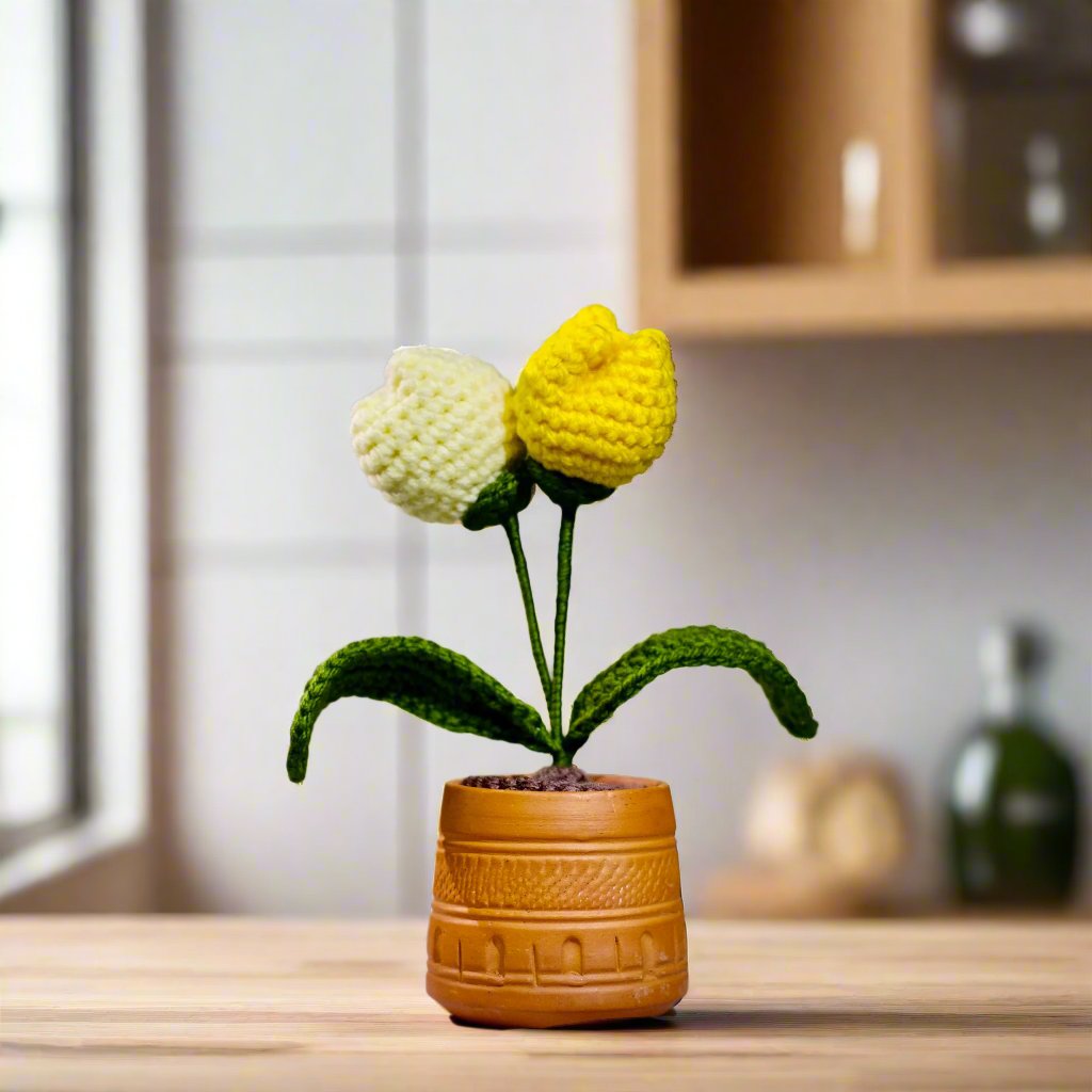 Handmade Crochet Tulip in an Earthen Pot